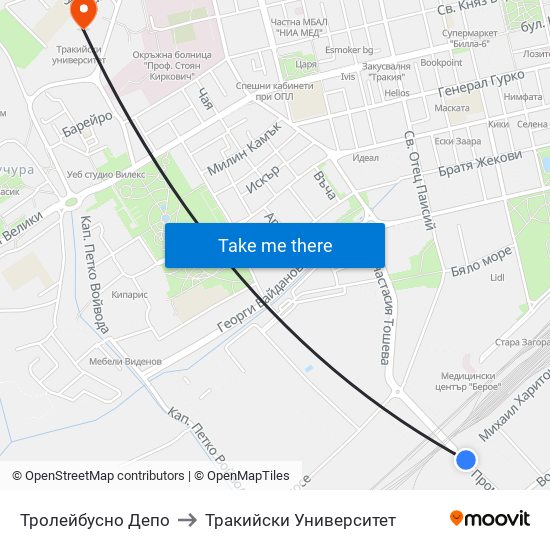 Тролейбусно Депо to Тракийски Университет map