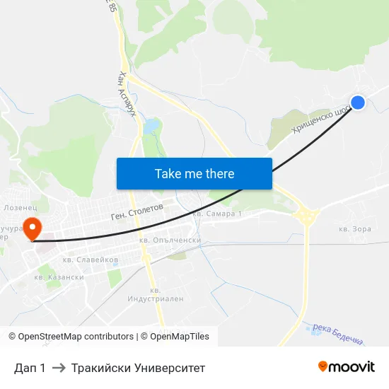 Дап 1 to Тракийски Университет map