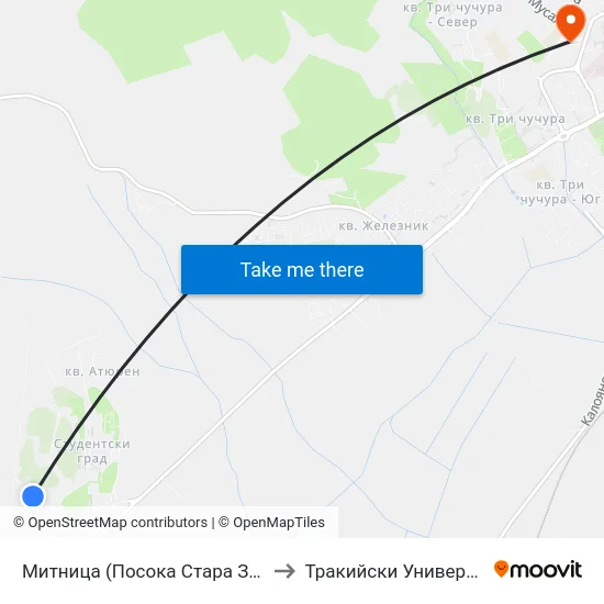 Митница (Посока Стара Загора) to Тракийски Университет map