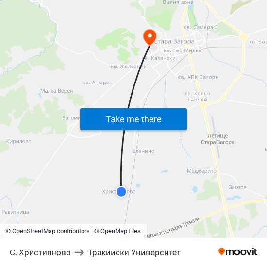 С. Християново to Тракийски Университет map