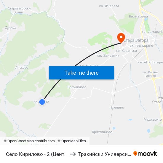 Село Кирилово - 2 (Център) to Тракийски Университет map
