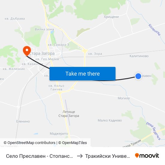 Село Преславен - Стопански Двор to Тракийски Университет map