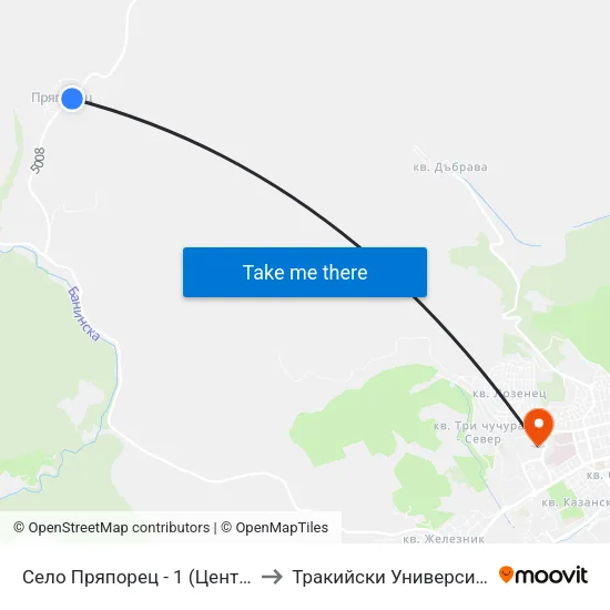 Село Пряпорец - 1 (Център) to Тракийски Университет map