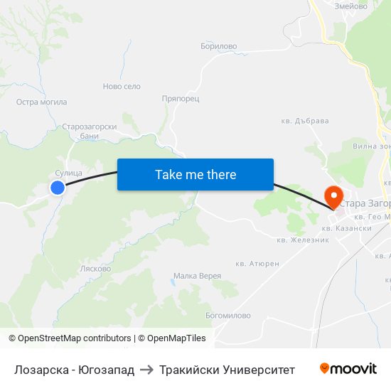 Лозарска - Югозапад to Тракийски Университет map