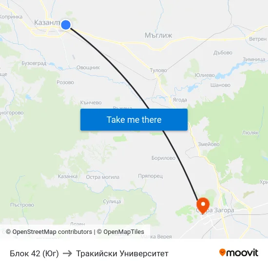Блок 42 (Юг) to Тракийски Университет map