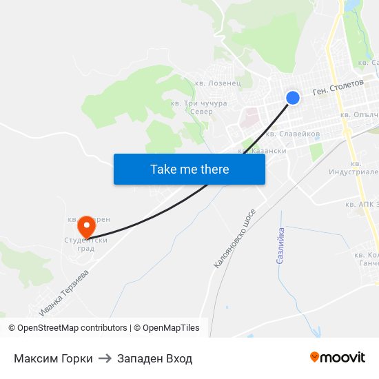 Максим Горки to Западен Вход map
