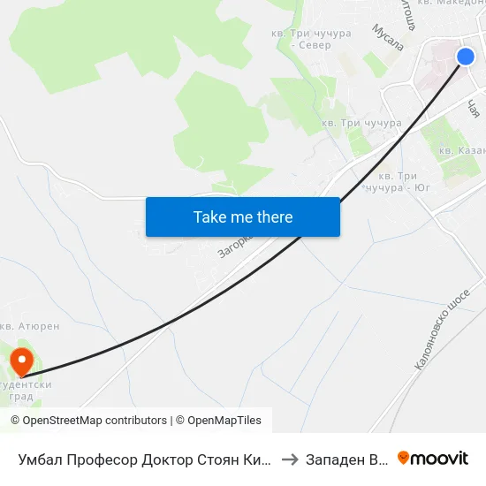 Умбал Професор Доктор Стоян Киркович to Западен Вход map