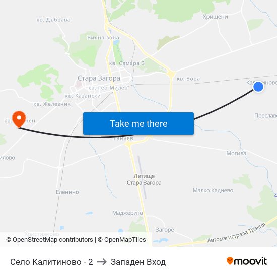 Село Калитиново - 2 to Западен Вход map