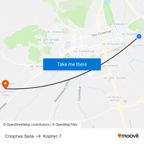 Спортна Зала to Корпус 7 map