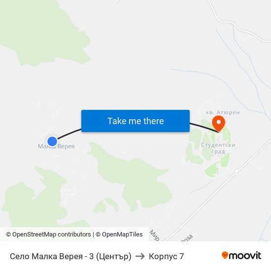 Село Малка Верея - 3 (Център) to Корпус 7 map