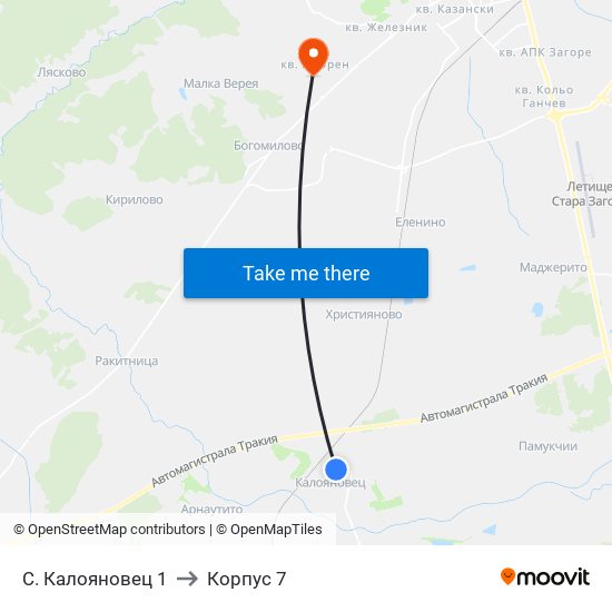 С. Калояновец 1 to Корпус 7 map