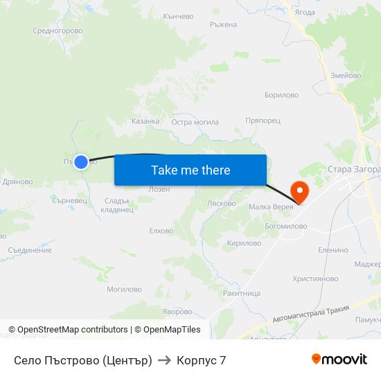 Село Пъстрово (Център) to Корпус 7 map
