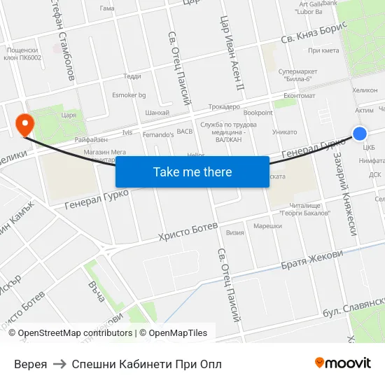Верея to Спешни Кабинети При Опл map