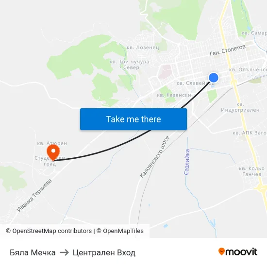 Бяла Мечка to Централен Вход map