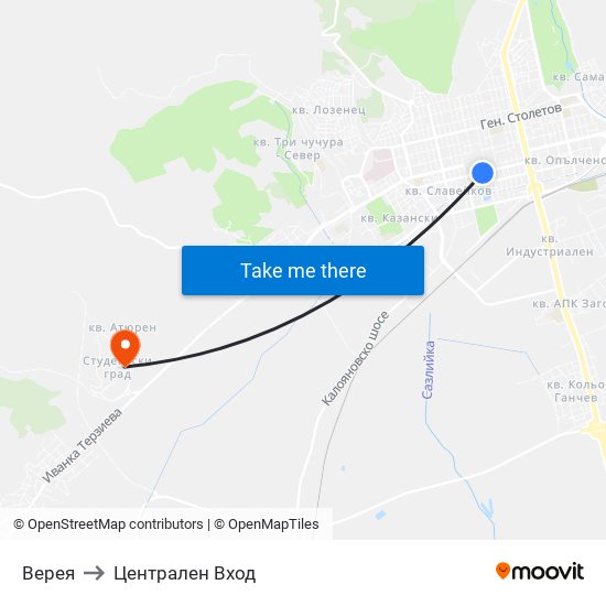 Верея to Централен Вход map