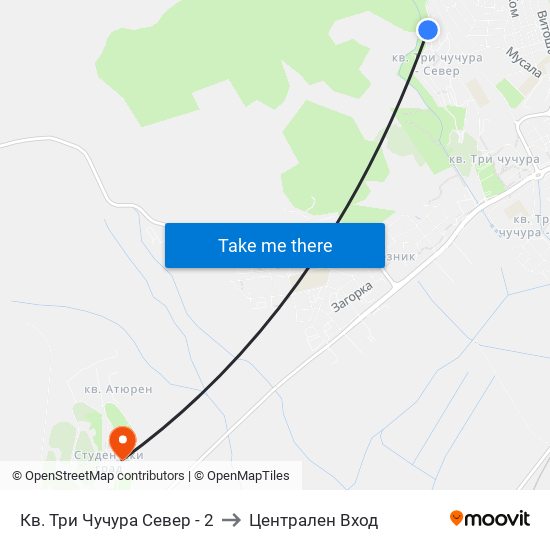 Кв. Три Чучура Север - 2 to Централен Вход map