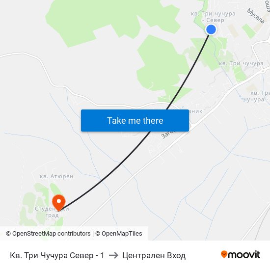 Кв. Три Чучура Север - 1 to Централен Вход map