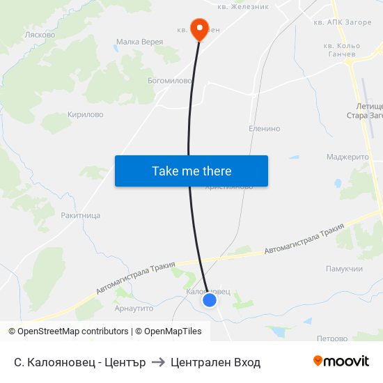 С. Калояновец - Център to Централен Вход map