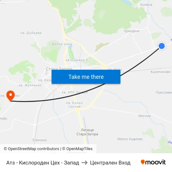 Атз - Кислороден Цех - Запад to Централен Вход map