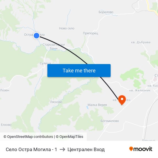 Село Остра Могила - 1 to Централен Вход map