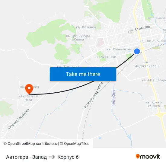 Автогара - Запад to Корпус 6 map