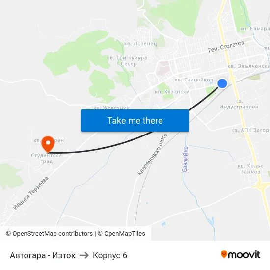 Автогара - Изток to Корпус 6 map