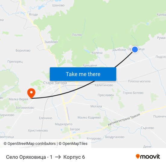 Село Оряховица - 1 to Корпус 6 map