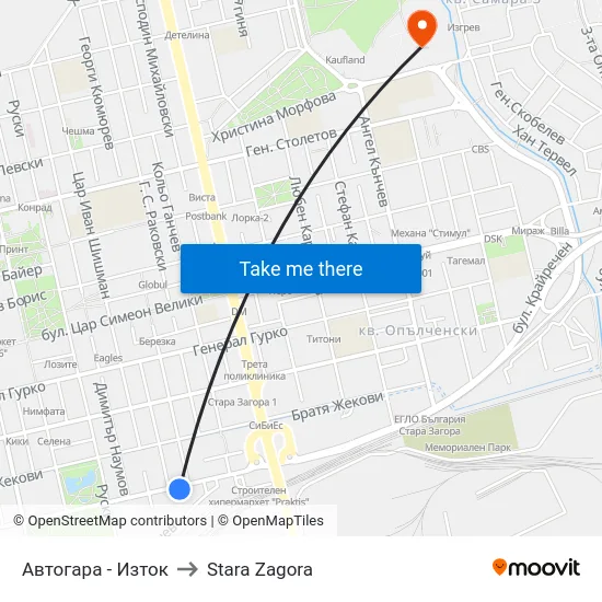 Автогара - Изток to Stara Zagora map