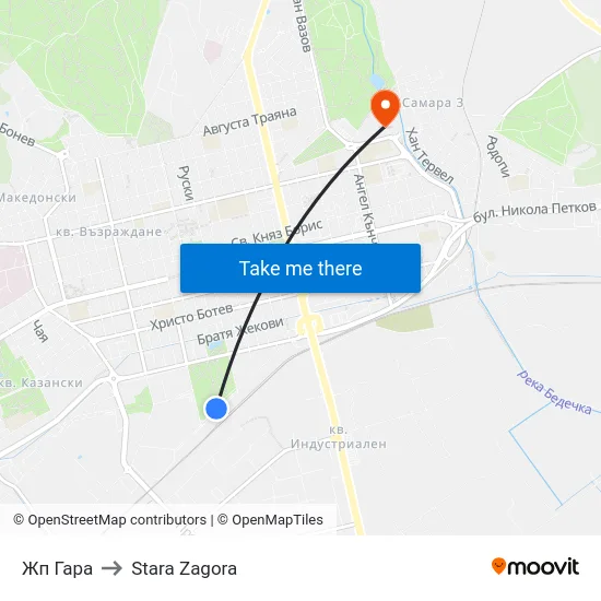 Жп Гара to Stara Zagora map