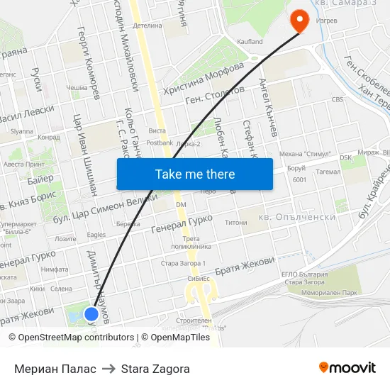 Мериан Палас to Stara Zagora map