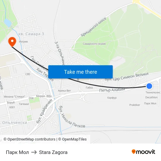 Парк Мол to Stara Zagora map