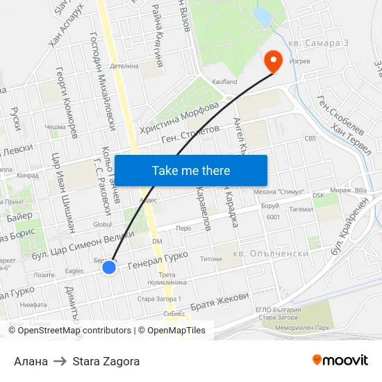 Алана to Stara Zagora map