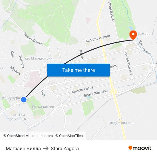 Магазин Билла to Stara Zagora map