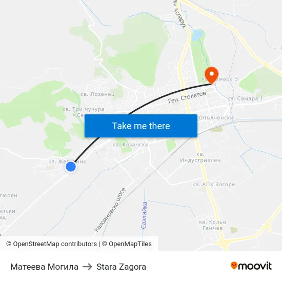 Матеева Могила to Stara Zagora map