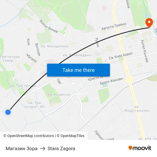 Магазин Зора to Stara Zagora map