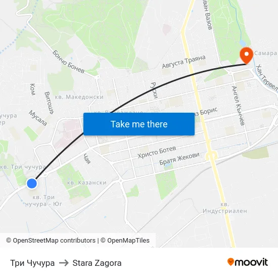 Три Чучура to Stara Zagora map