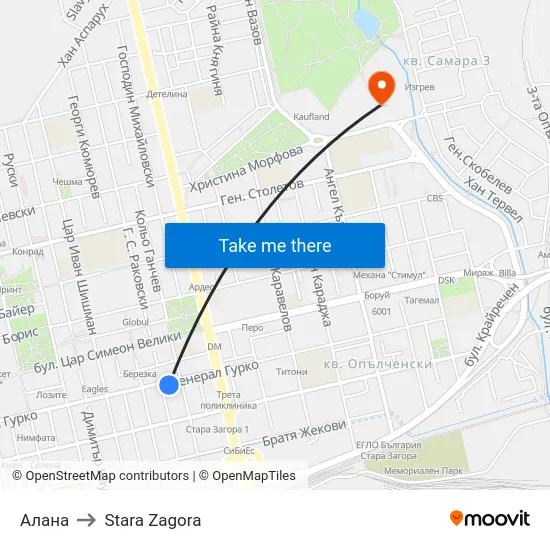 Алана to Stara Zagora map