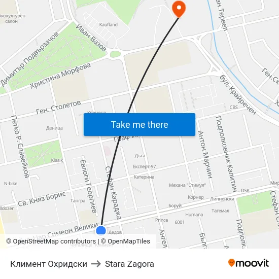 Климент Охридски to Stara Zagora map