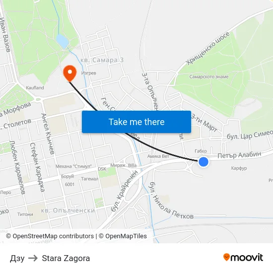 DZU to Stara Zagora map