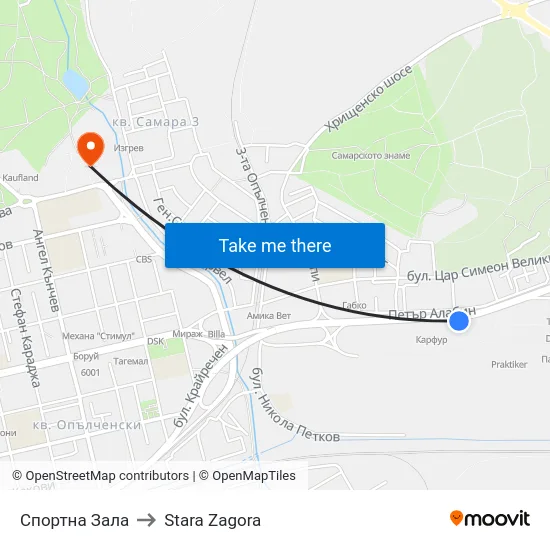 Спортна Зала to Stara Zagora map