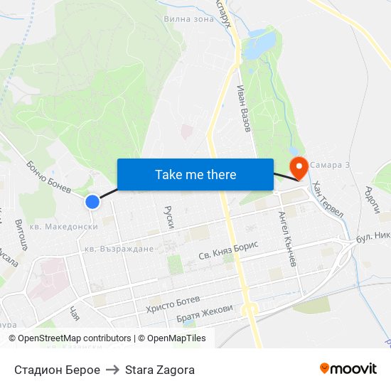 Стадион Берое to Stara Zagora map