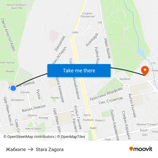 Жабките to Stara Zagora map