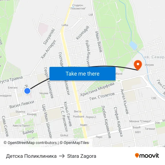 Детска Поликлиника to Stara Zagora map