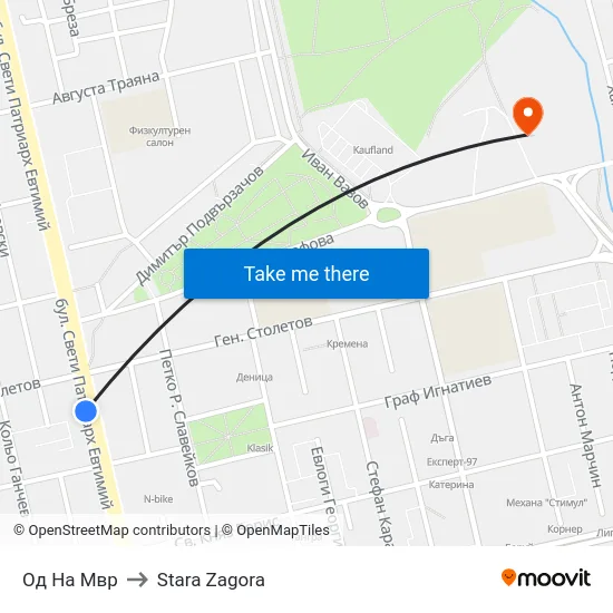 OD of MVR to Stara Zagora map