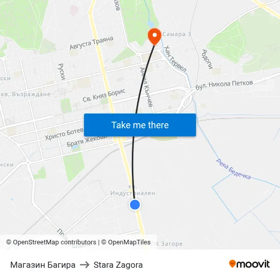 Bagira Store to Stara Zagora map