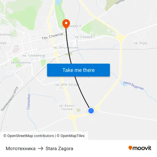 Мототехника to Stara Zagora map