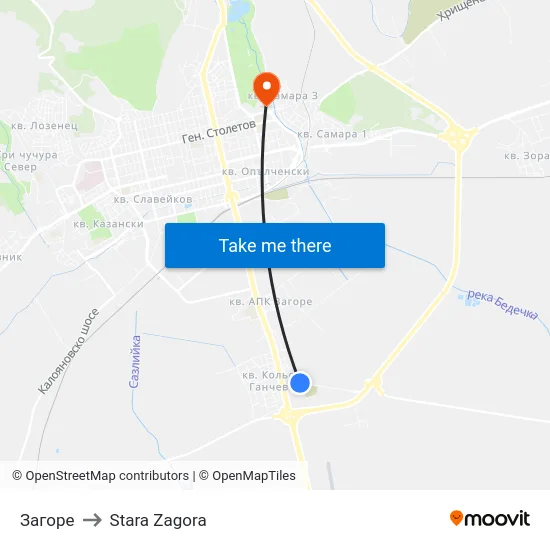 Загоре to Stara Zagora map