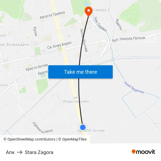 Апк to Stara Zagora map
