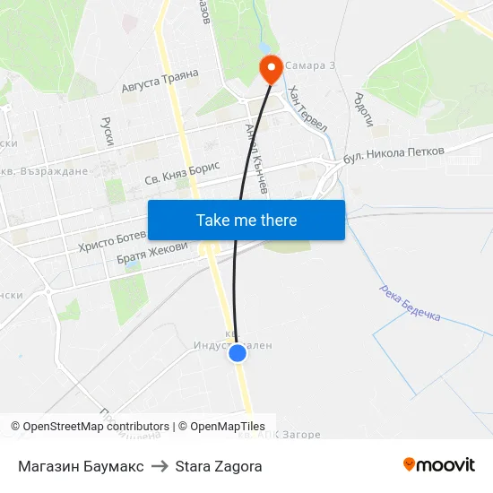 Магазин Баумакс to Stara Zagora map