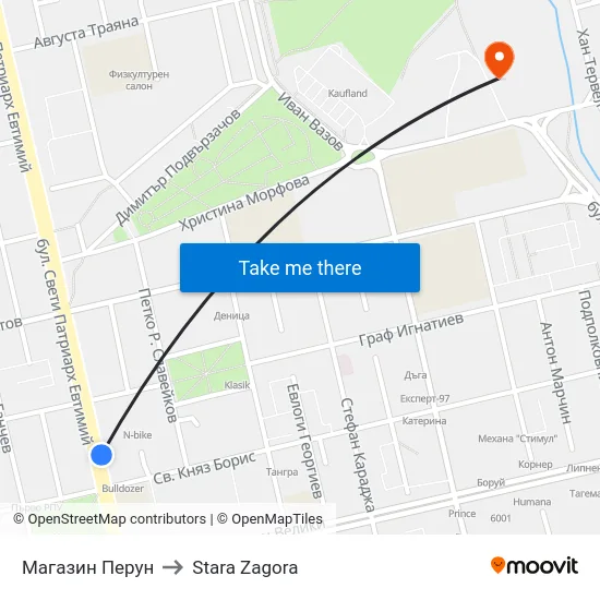 Perun Store to Stara Zagora map